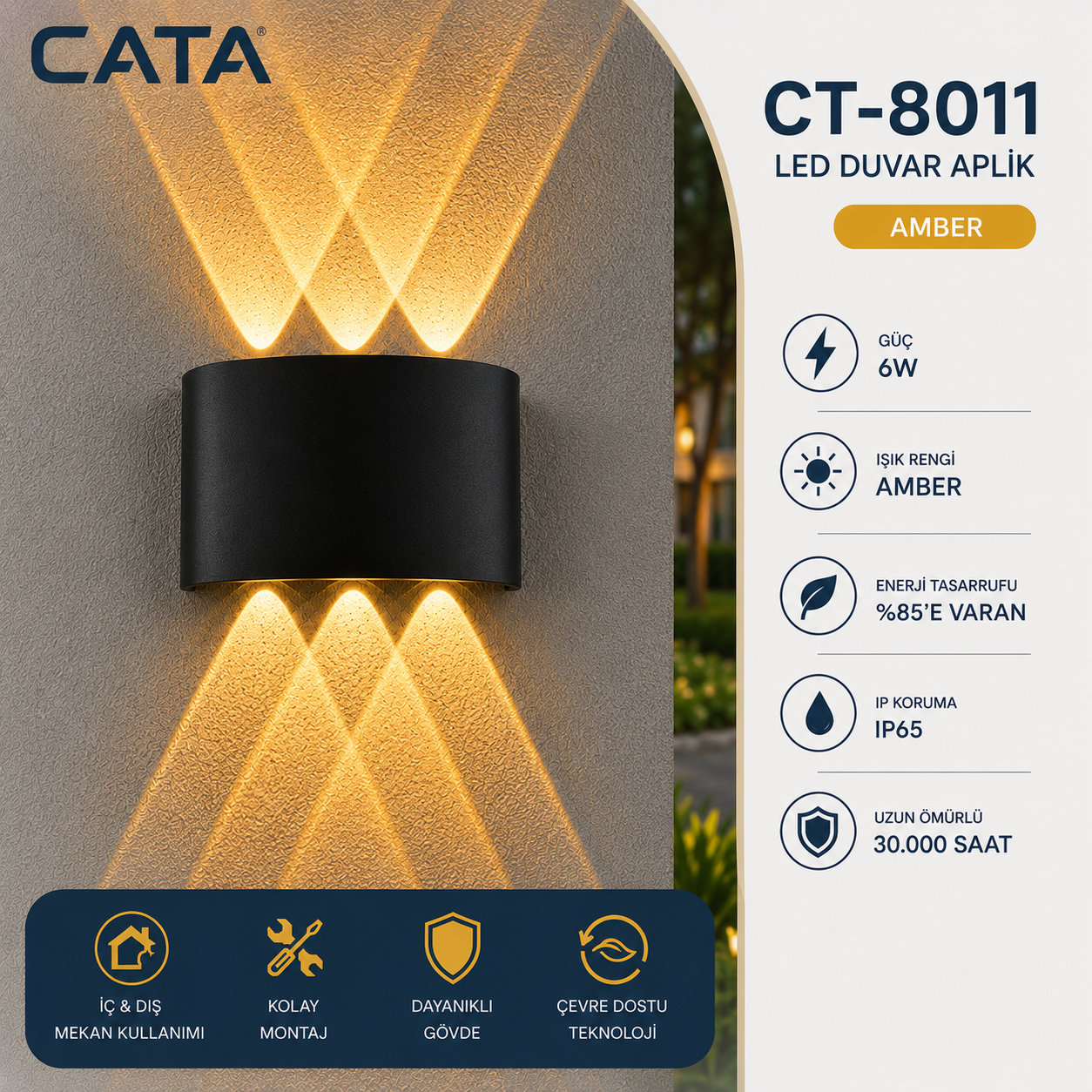 CATA 10W Haiti Led Aplik (Dış Mekan)(Amber)