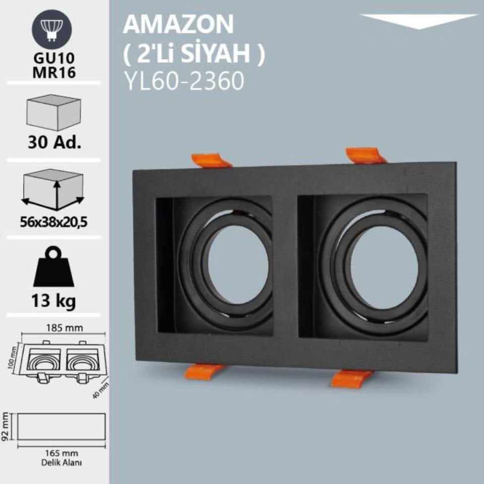 Noas Amazon Dekoratif Kare 2'Li Siyah Kasa