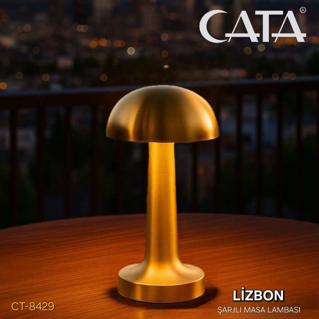 Cata Lizbon Gold Dokunmatik Şarjlı 3 Renk Masa Lambası