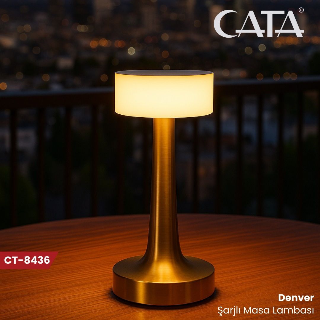 Cata Denver Masa Lambası Gold Renk Tek Anahtarla 3 Renk