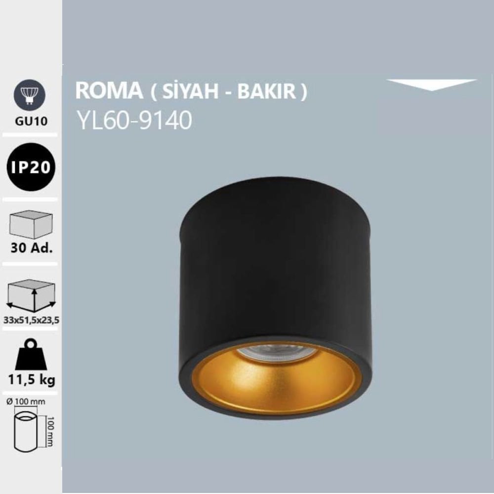 Noas Roma Gu10 Siyah-Bakır Kasa