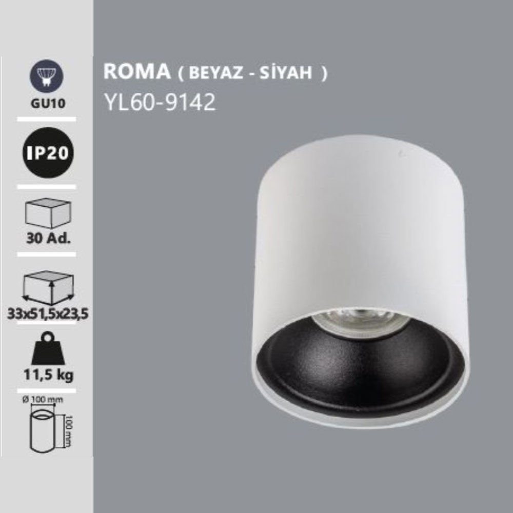 Noas Roma Gu10 Beyaz-Siyah Kasa