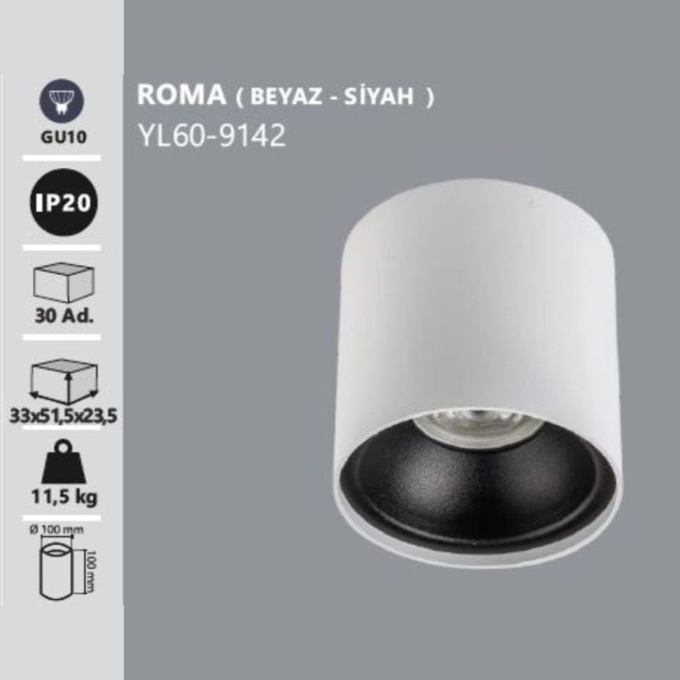 Noas Roma Gu10 Beyaz-Siyah Kasa