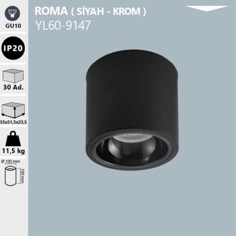 Noas Dekoratif Sıva Üstü Kasa Roma Siyah-Krom