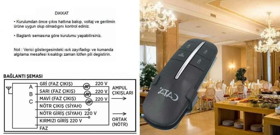 Cata 3X1000 W 3 Lü Avize Kumandası