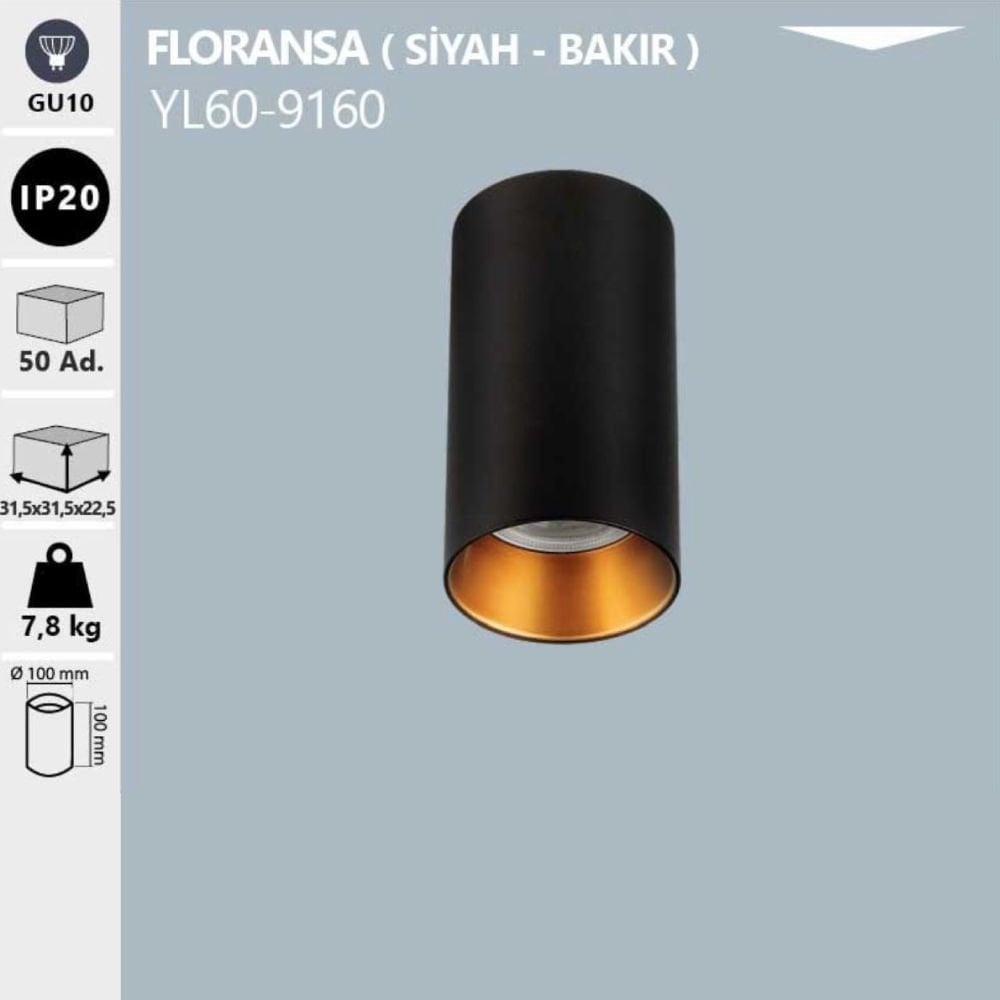 Noas Floransa  Gu10  Siyah-Bakır  Kasa