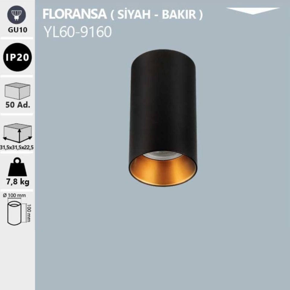 Noas Floransa  Gu10  Siyah-Bakır  Kasa