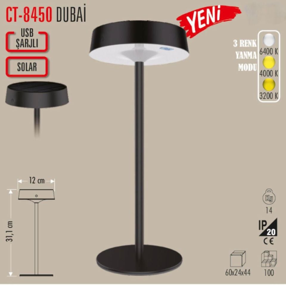 CATA Dubai Güneş Enerjili Solar Masa Lambası