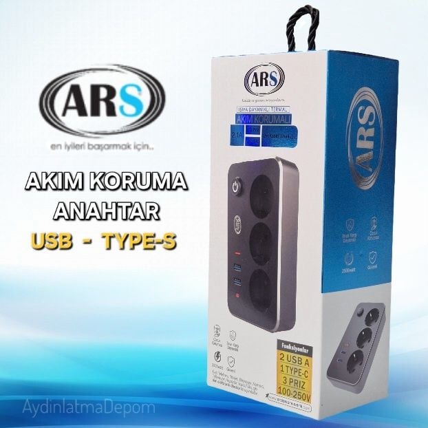 ARS 3'LÜ AKIM KORUMALI ANAHTARLI 2 USB 1 TYPE-C 2 MT