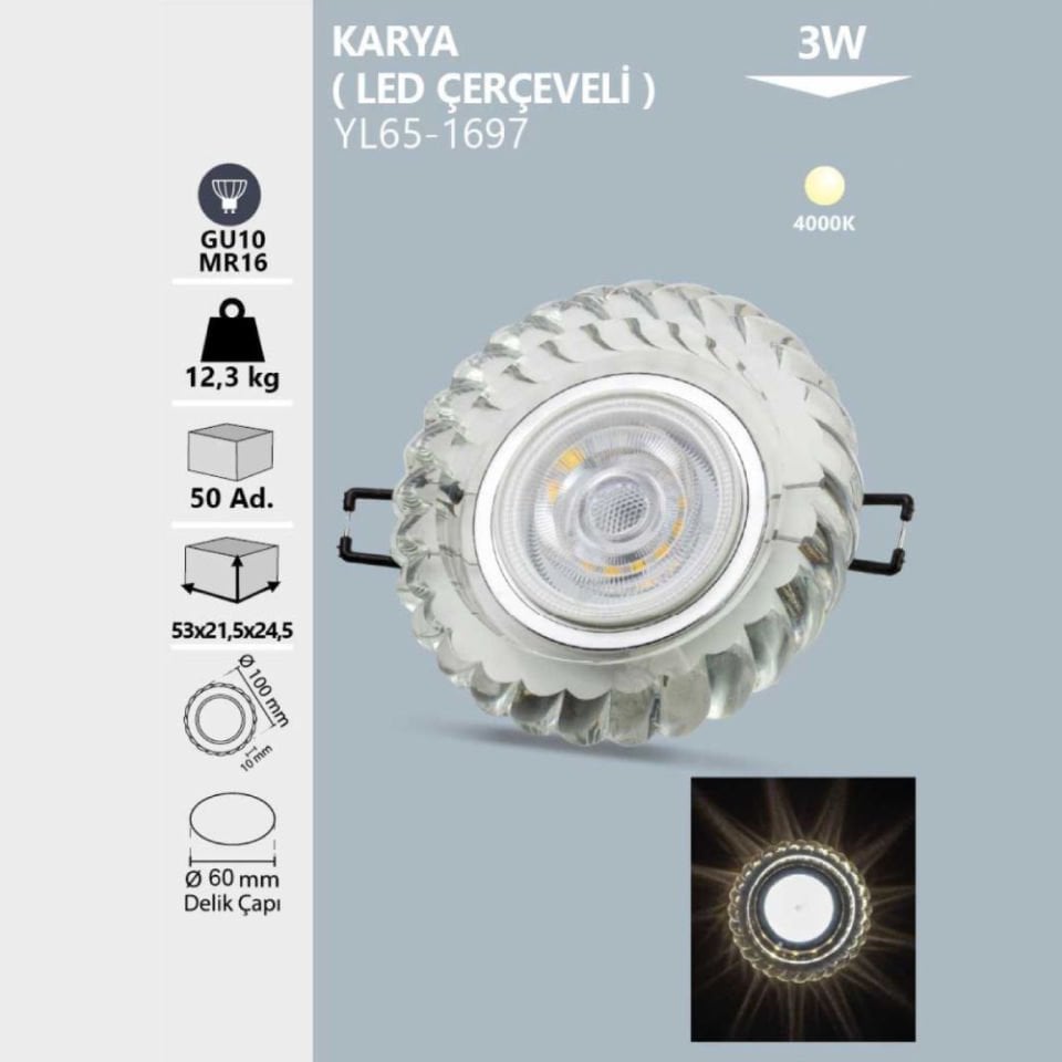 Noas Karya Kristal Cam Kasa Yuvarlak 4000K