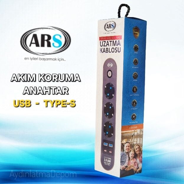 ARS 3'LÜ AKIM KORUMALI ANAHTARLI 2 USB 2 TYPE-C 2 METRE