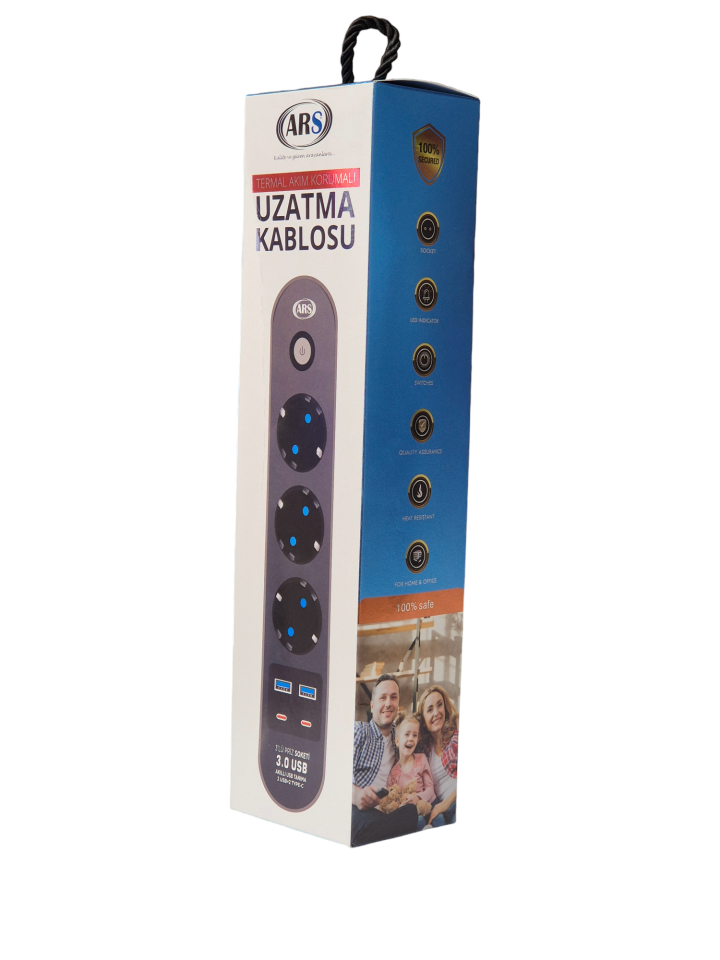 ARS 3'LÜ AKIM KORUMALI ANAHTARLI 2 USB 2 TYPE-C 2 METRE