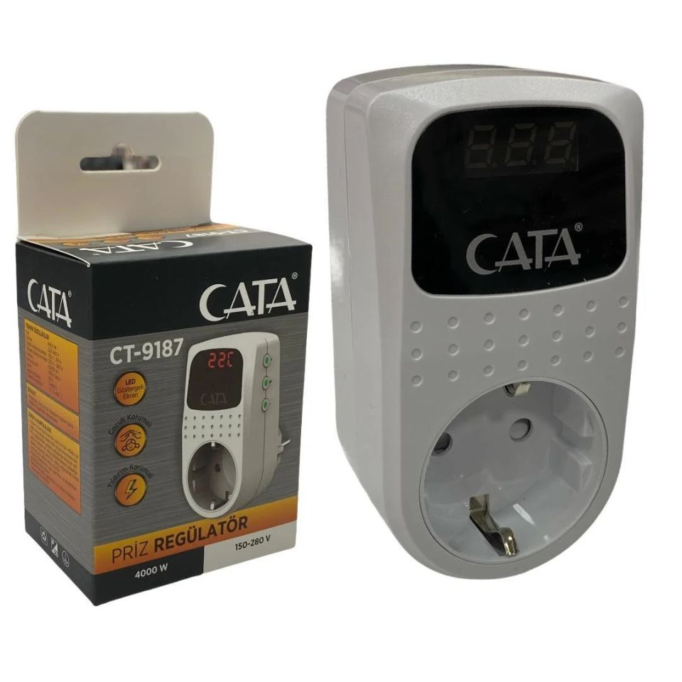 Cata Akım Korumalı Tekli Topraklı Priz Regülatör ( 150-280V ) ( 4000W )