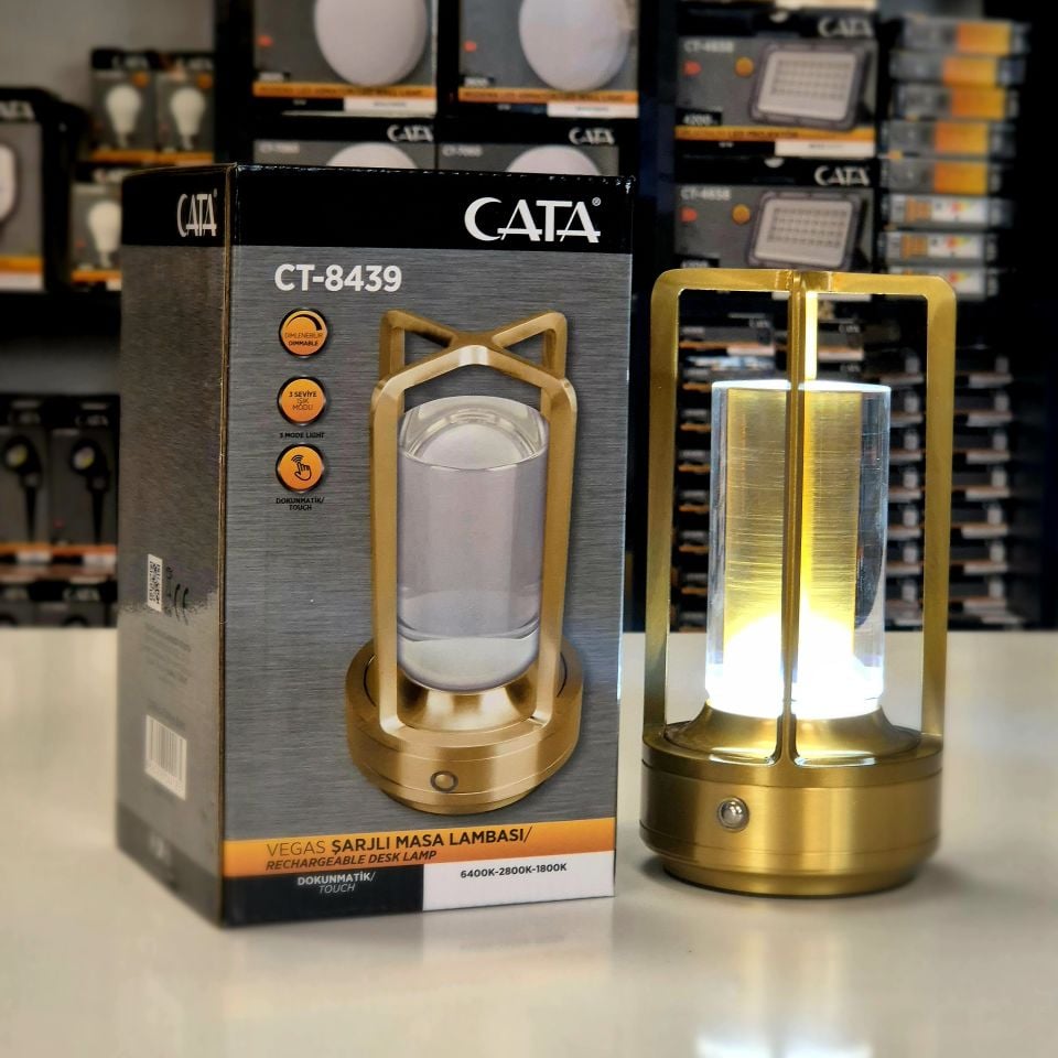Cata Vegas Şarjlı Masa Lambası GOLD