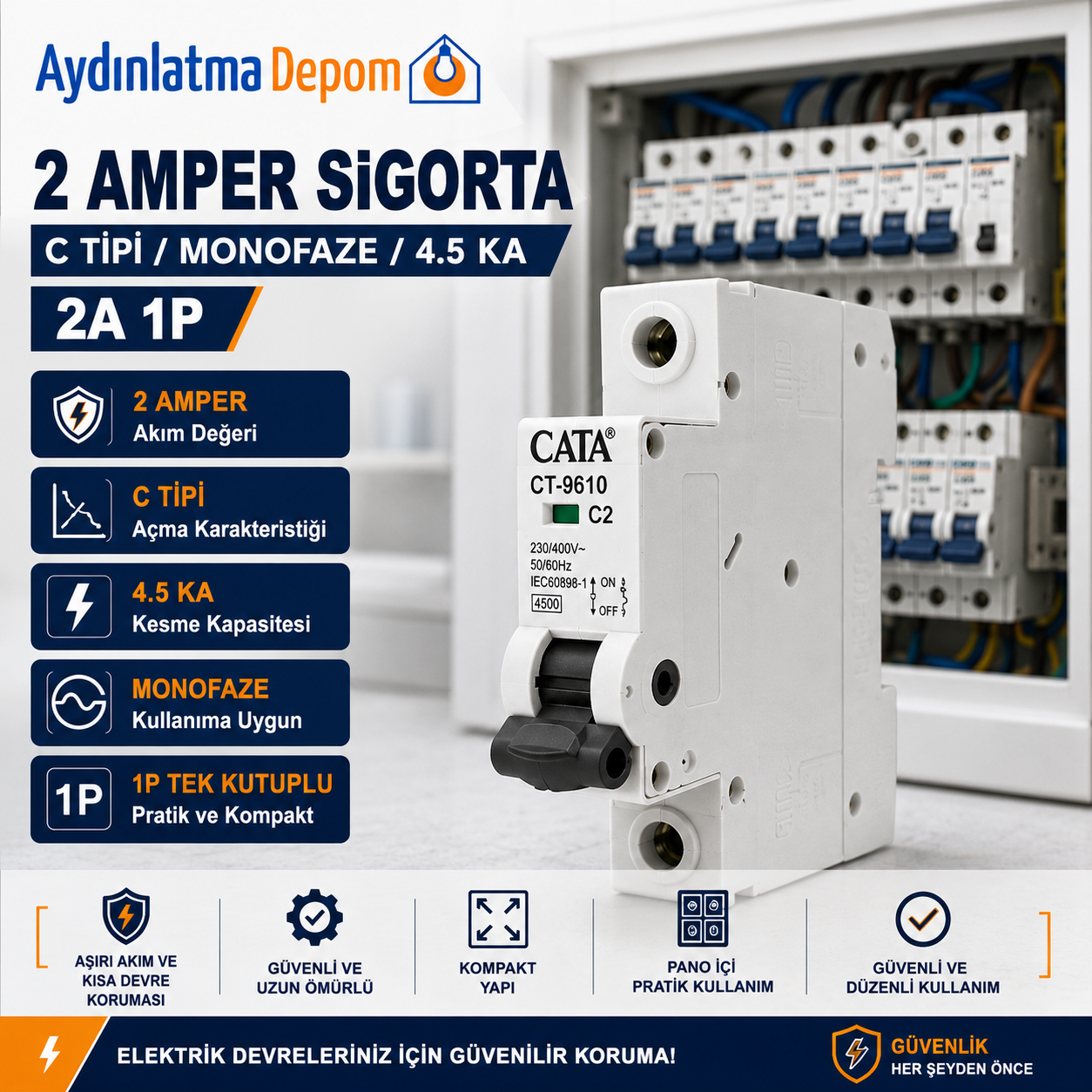 2 Amper Sigorta ( C Tipi / Monofaze / 4.5 Ka )