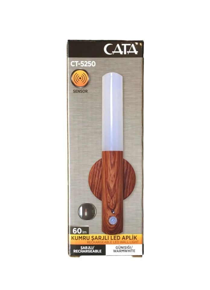 Cata Kumru Şarjlı Led Aplik Hareket Sensörlü Ct-5250 Meşe Renk