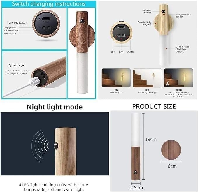 Cata Kumru Şarjlı Led Aplik Hareket Sensörlü Ct-5250 Meşe Renk