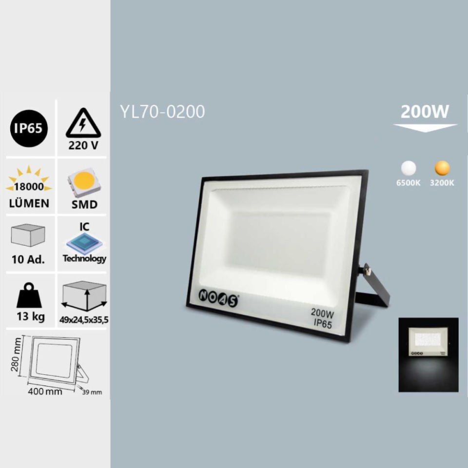 Noas 200W Led Projektör Gün Işığı