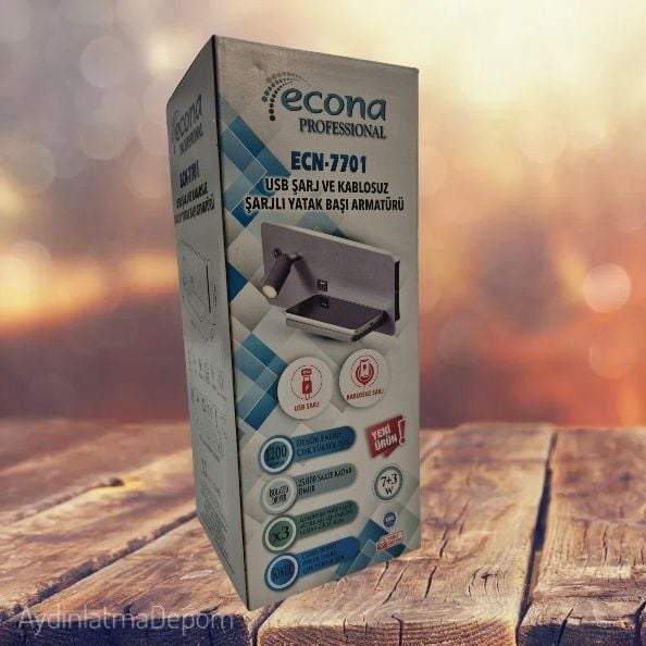 ECONA USB Şarj Ve Kablosuz Şarjlı Yatak Başı Armatür Günışığı