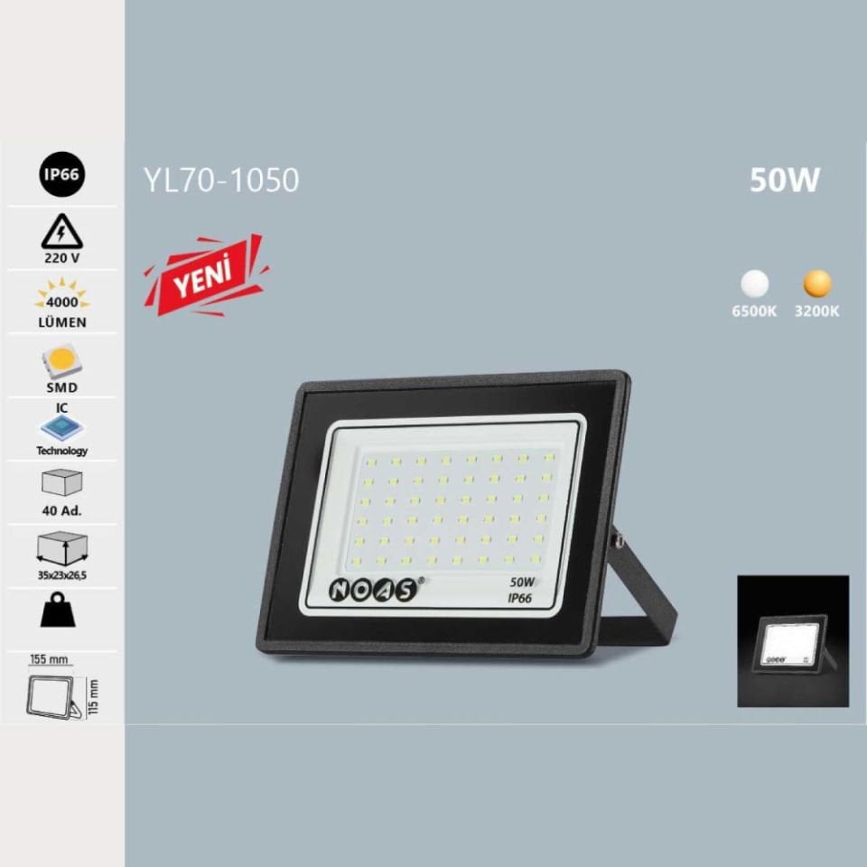 Noas 50W Ultra Slim Led Projektör Gün Işığı