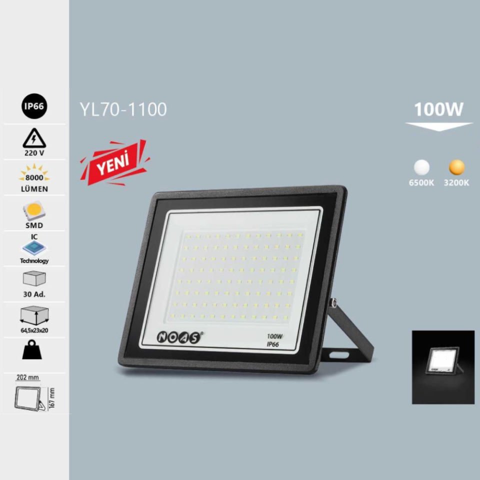 Noas 100W Ultra Slim Led Projektör Gün Işığı