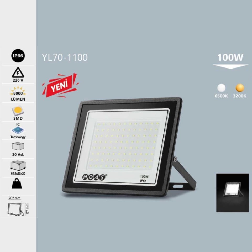 NOAS 100W ULTRA SLİM LED PROJEKTÖR  GÜNIŞIĞI