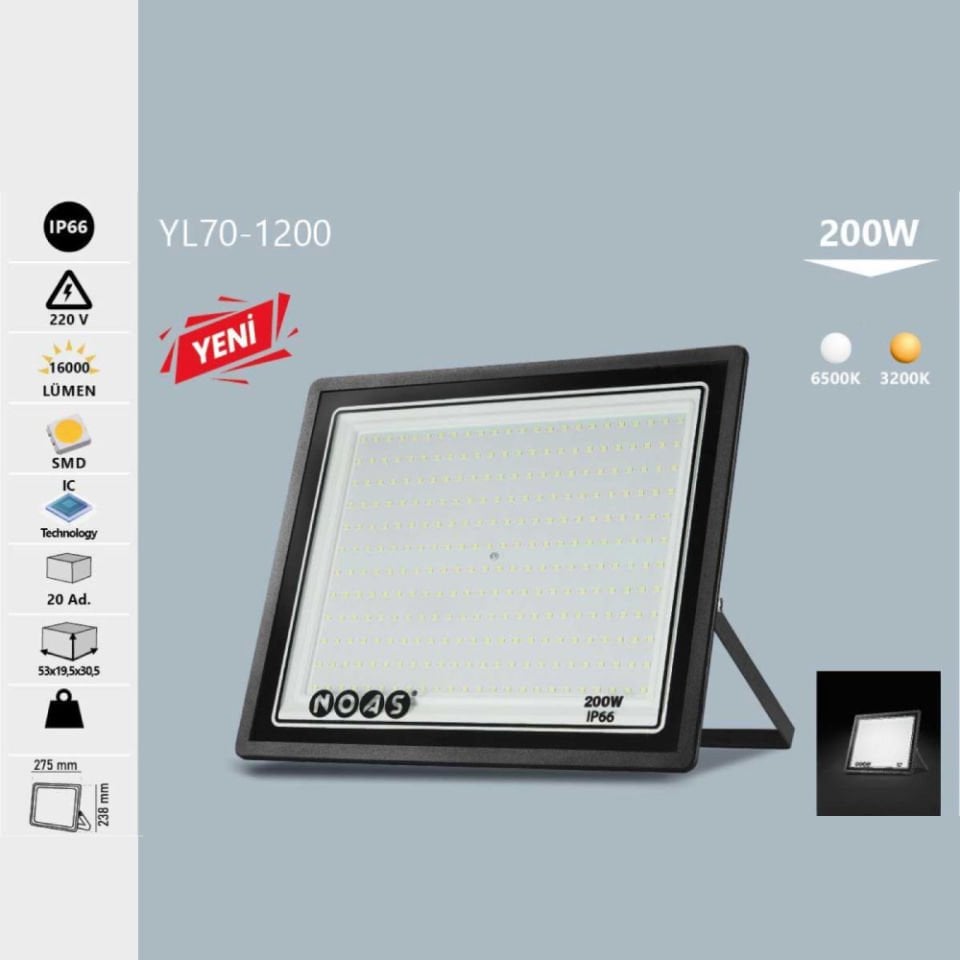 NOAS 200W ULTRA SLİM LED PROJEKTÖR BEYAZ