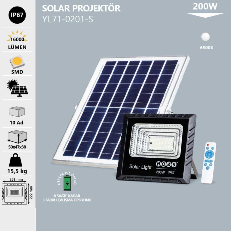 Noas 200W Solar Projektör Beyaz Işık