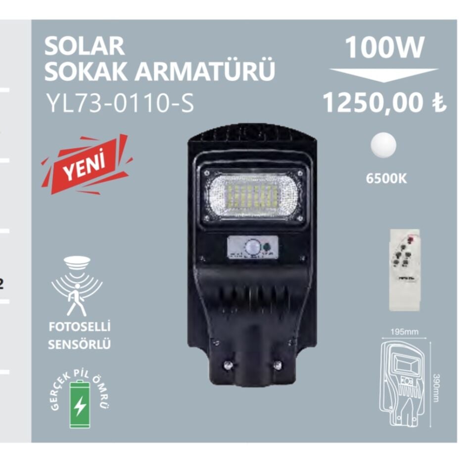 Noas 100W Solar Sokak Armatürü Beyaz Işık