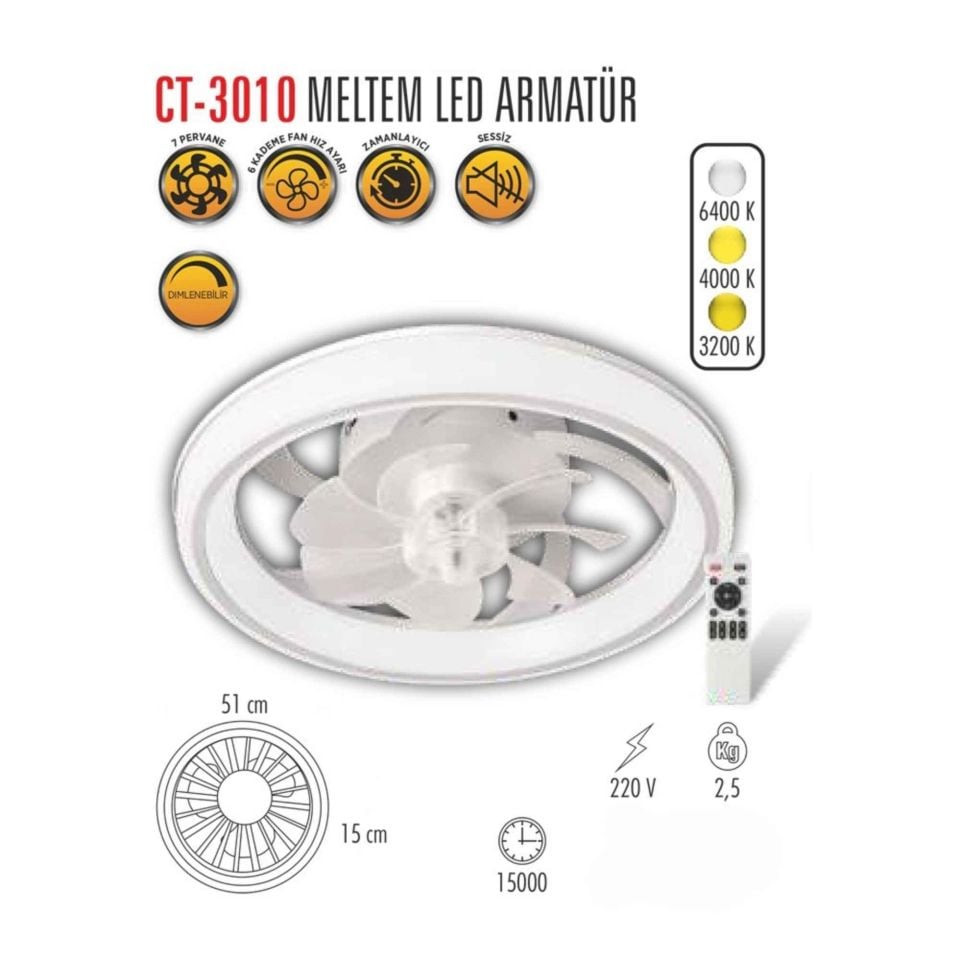 Cata Meltem Led Armatür Kumandalı 3 Renk