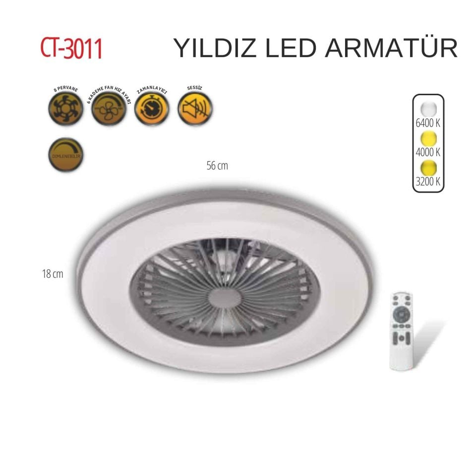 Cata Yıldız Led Armatürü Kumandalı 3 Renk