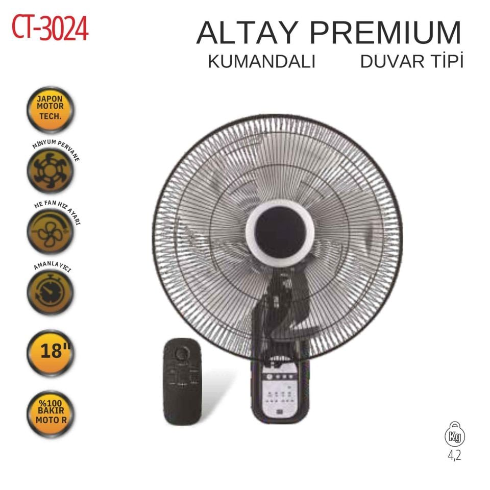 Cata Altay Premium Duvar Tipi Vantilatör Kumandalı