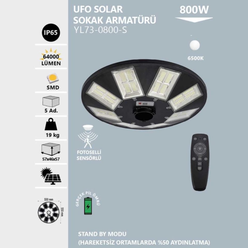 Noas 800W Ufo Solar Sokak Armatürü Beyaz Işık