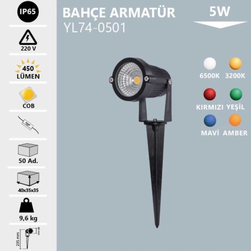 Noas 5W Led Bahçe Armatürü Amber Renk