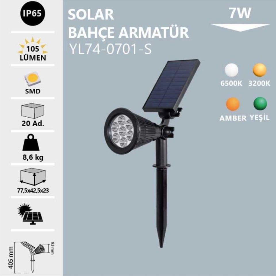 Noas 7W Led Solar Bahçe Armatürü Beyaz Işık