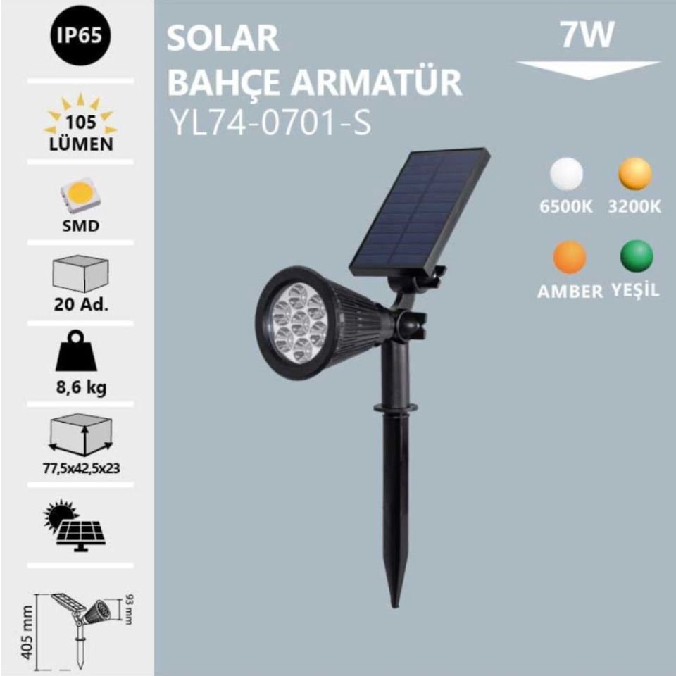 Noas 7W Led Solar Bahçe Armatürü Gün Işığı