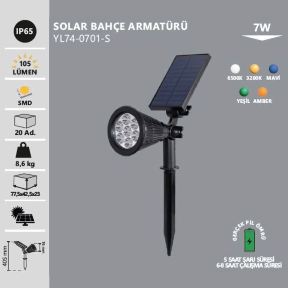 Noas 7 W Solar Led Bahçe Armatürü Yeşil Renk