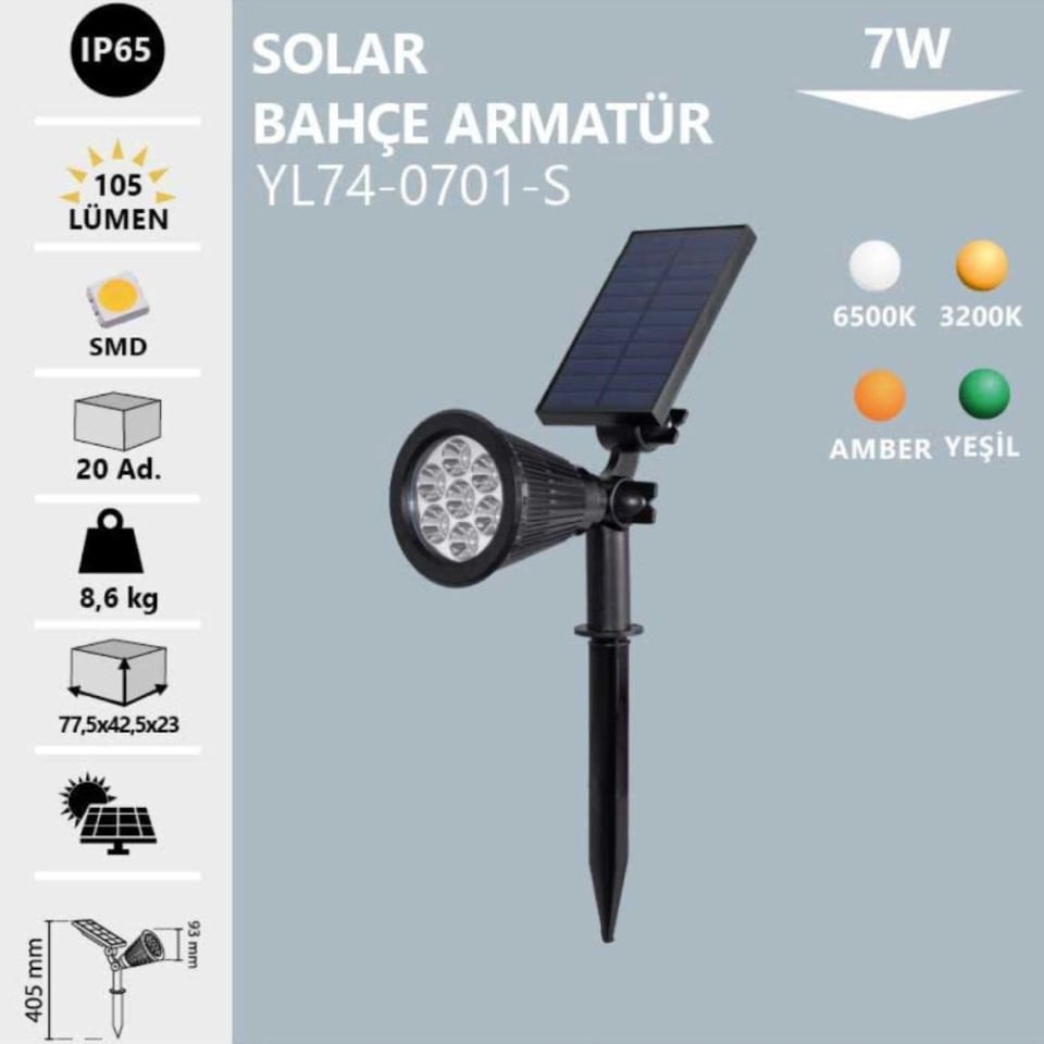 Noas 7W Led Slr Bahçe Armatürü Amber Renk