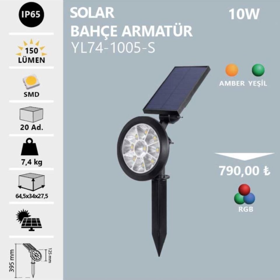 Noas 10W Led Solar Bahçe Armatürü Yeşil Renk