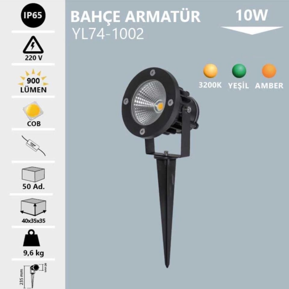 Noas 10W Led Bahçe Armatürü Amber Renk