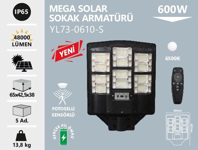 Noas Mega 600W Solar Sokak Armatürü