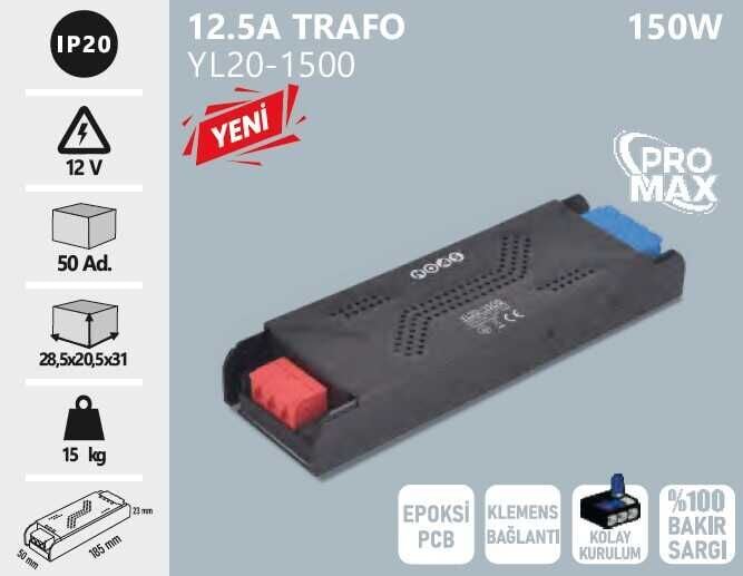 Noas Gold 12Volt 12.5 Amp Profesyonel Şerit Led Trafo Bakır Sargılı