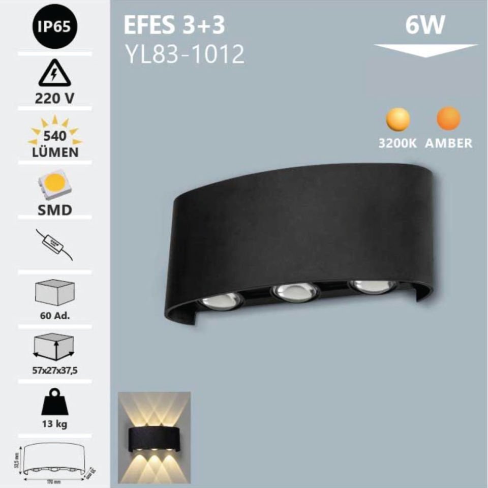 Noas 6W Dış Mekan Aplik Amber- Efes 3+3