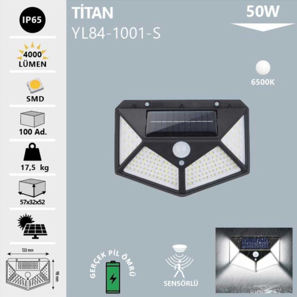 Noas 50W Titan Solar Aplik Beyaz Işık