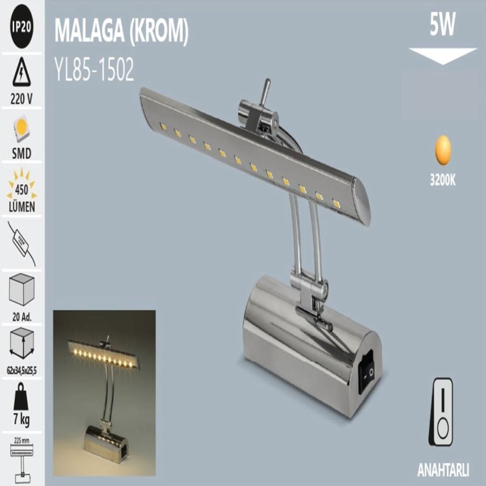 Noas 5W Krom Malaga Dekoratif Aplikler Anahtarlı Günışıgı  Renk