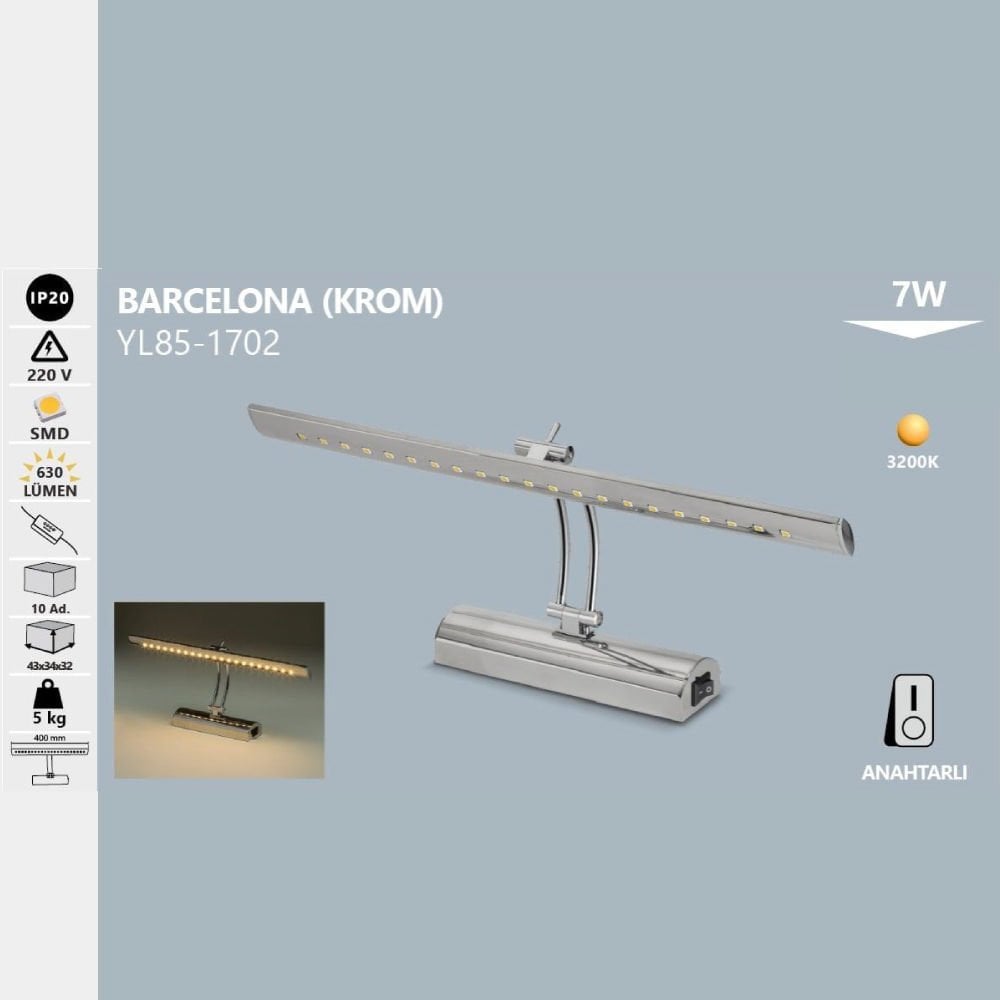 Noas 5W Krom Barcelona Dekoratif Aplikler Anahtarlı Günışıgı Renk