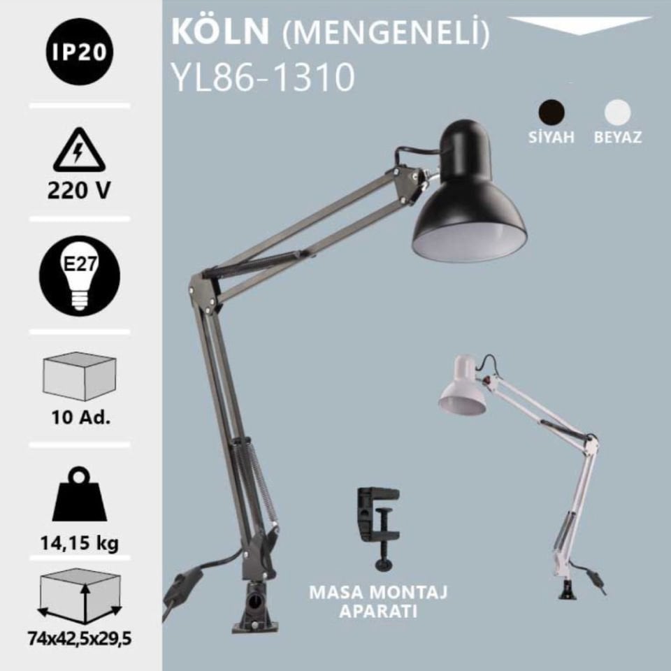 Noas E27 Duy Siyah  (Mengeneli) Masa Lambası - Köln