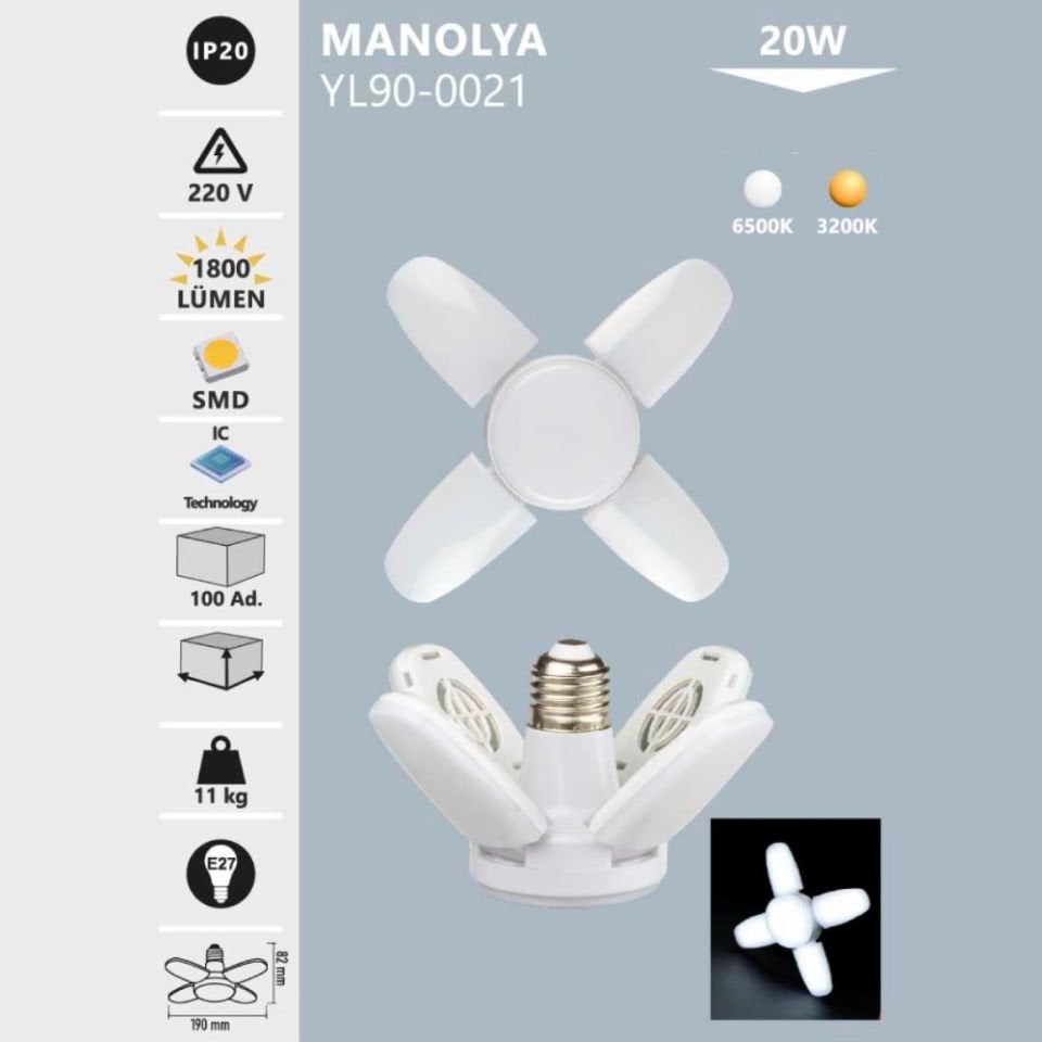 Noas 20W Manolya Led Ampul Beyaz Işık