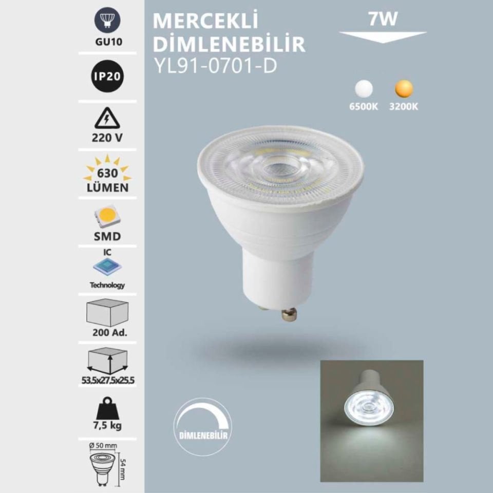 7W Gu10 Mercekli Dimlenebilir Ampul Beyaz