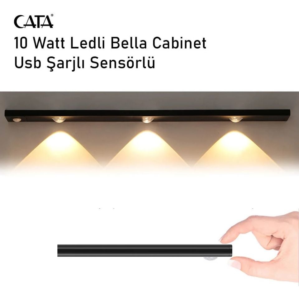 Cata 10 Watt Ledli Bella Cabinet Usb Şarjlı Sensörlü Armatür 3 Renk Modlu